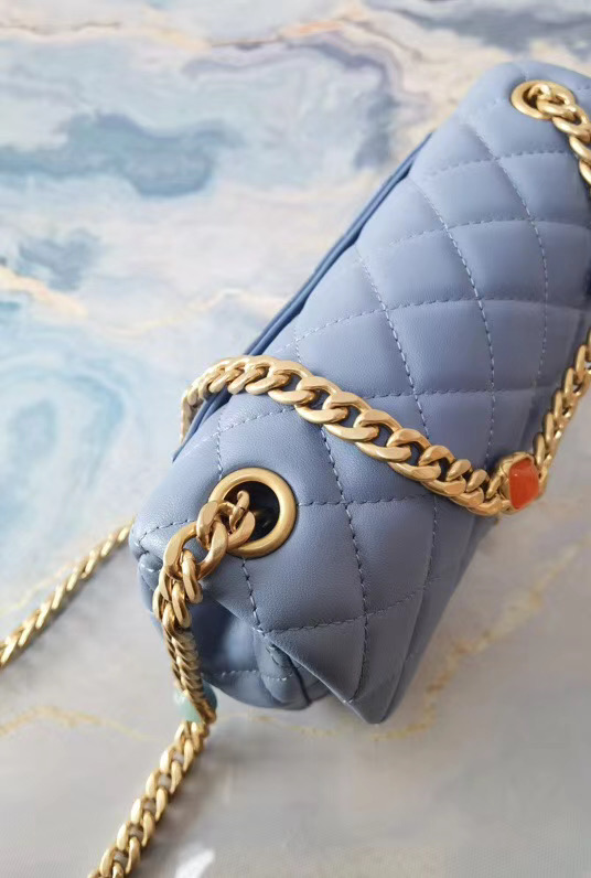 Chanel flap bag Lambskin Resin & Gold-Tone Metal AS2380 light blue
