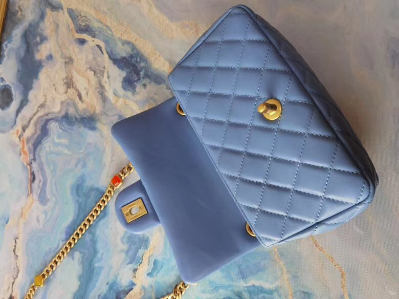 Chanel flap bag Lambskin Resin & Gold-Tone Metal AS2380 light blue