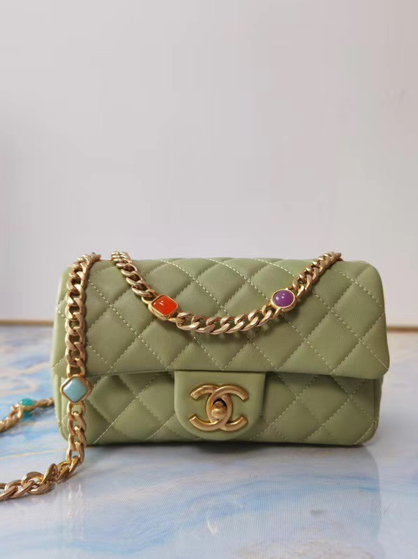 Chanel flap bag Lambskin Resin & Gold-Tone Metal AS2380 light green