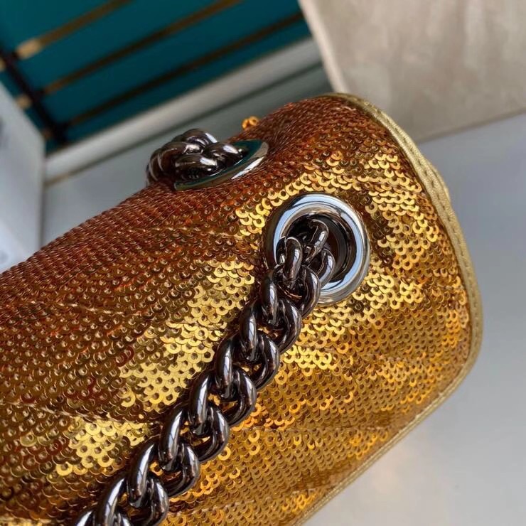 Gucci GG Marmont Sequin Mormont Small Shoulder bag 443497 gold