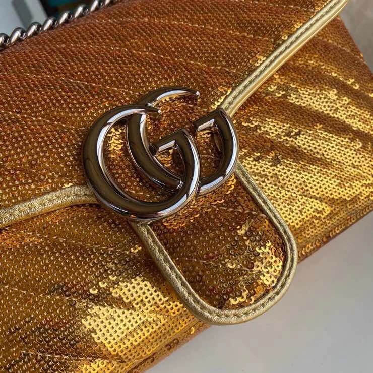 Gucci GG Marmont Sequin Mormont Small Shoulder bag 443497 gold