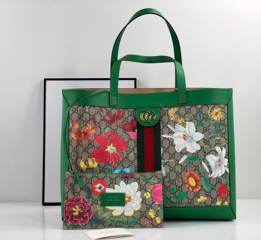 Gucci Ophidia series GG flower medium shopping bag 547947 green