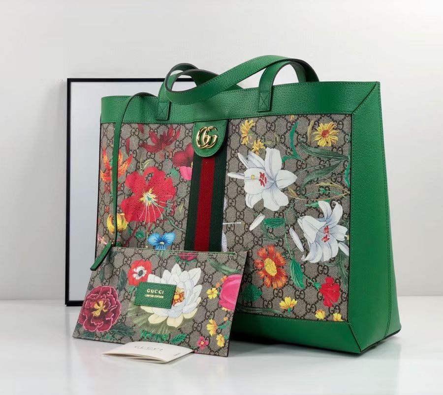 Gucci Ophidia series GG flower medium shopping bag 547947 green