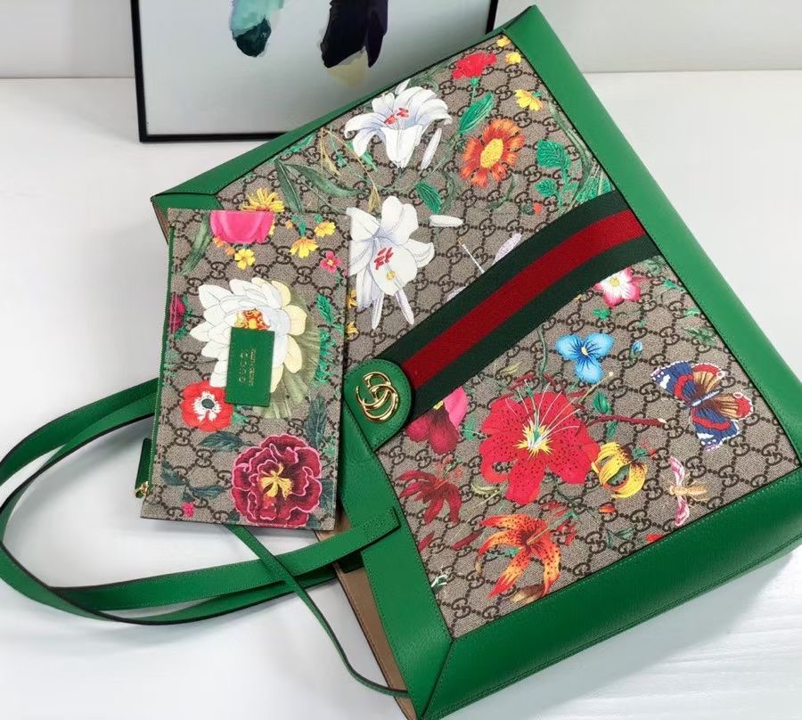 Gucci Ophidia series GG flower medium shopping bag 547947 green