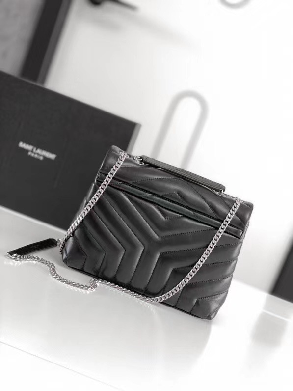 SAINT LAURENT LOULOU SMALL IN MATELASSE Y LEATHER 494699 black&Ancient silver
