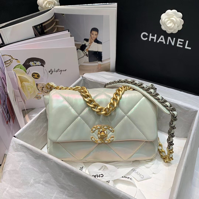 chanel 19 large flap bag AS1160 White