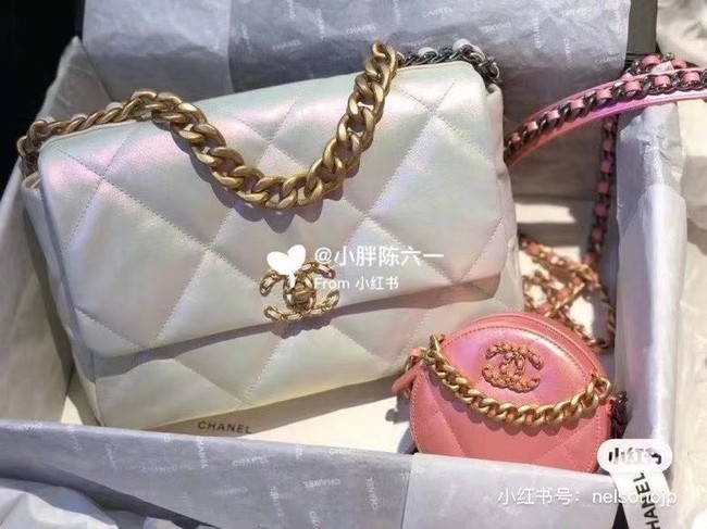 chanel 19 large flap bag AS1161 White