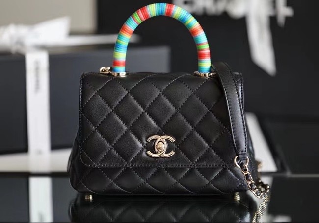 chanel mini flap bag with top handle AS2215 black