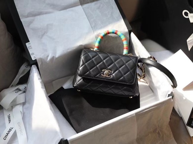 chanel mini flap bag with top handle AS2215 black