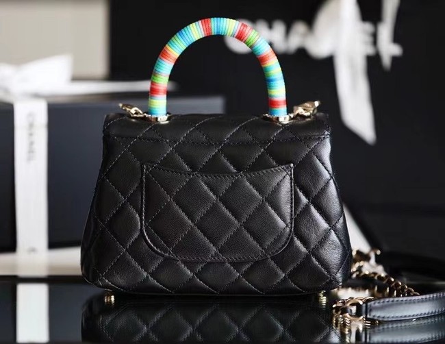 chanel mini flap bag with top handle AS2215 black
