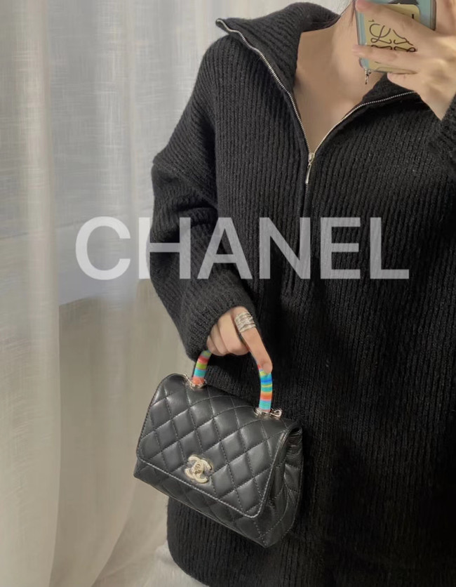 chanel mini flap bag with top handle AS2215 black