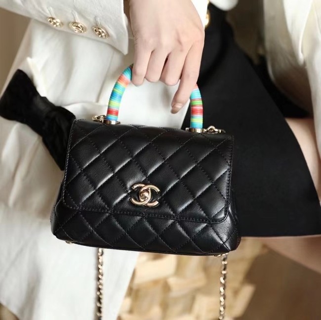 chanel mini flap bag with top handle AS2215 black