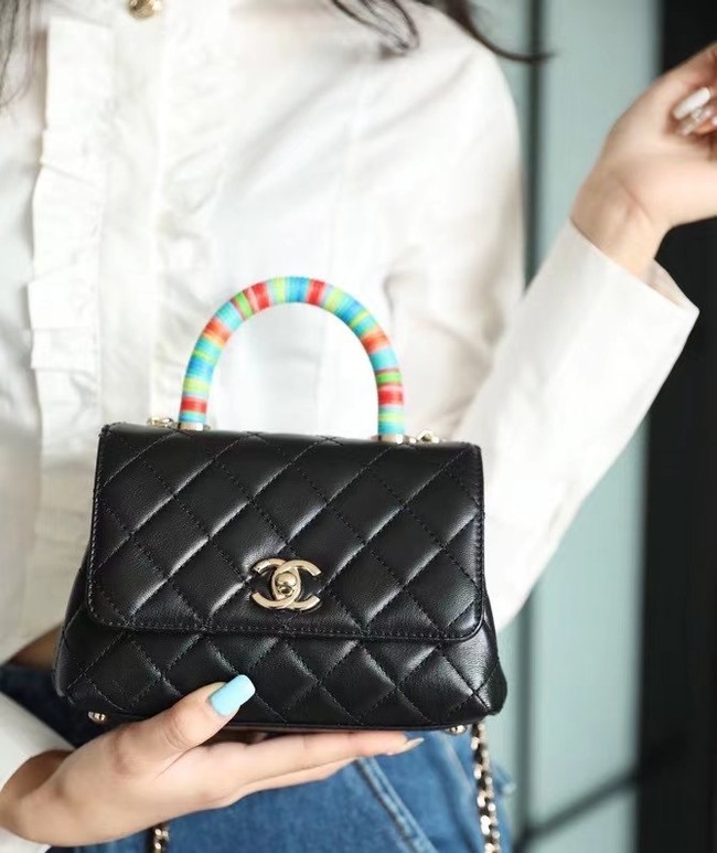 chanel mini flap bag with top handle AS2215 black