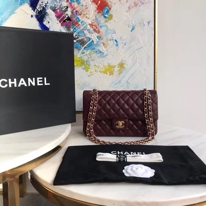 chanel classic handbag Lambskin & gold Metal A01112 Burgundy