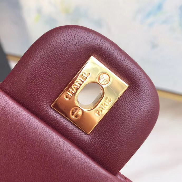 chanel classic handbag Lambskin & gold Metal A01112 Burgundy