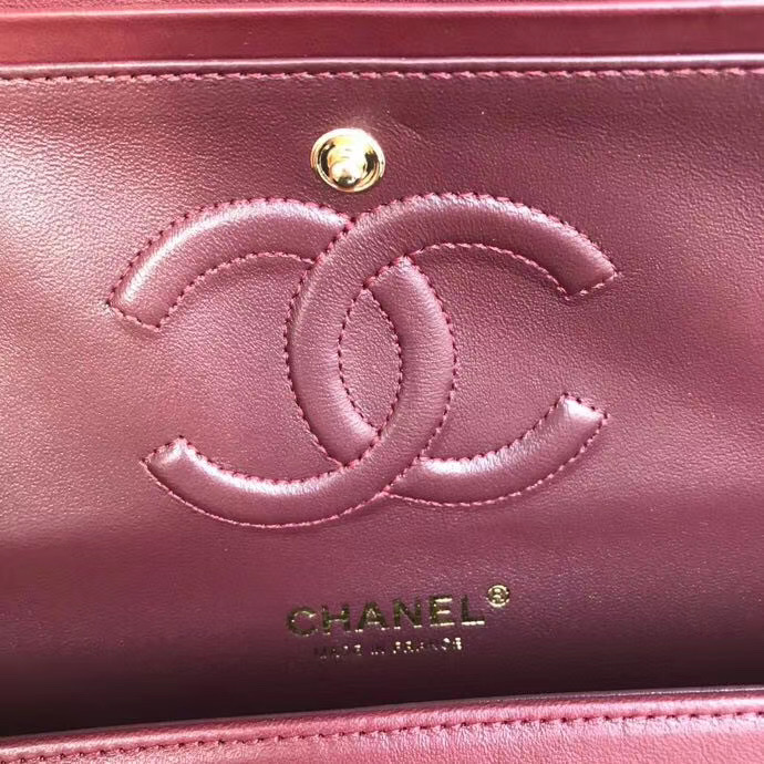 chanel classic handbag Lambskin & gold Metal A01112 Burgundy