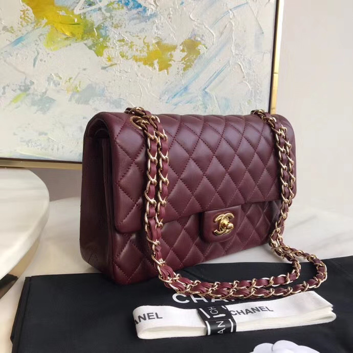 chanel classic handbag Lambskin & gold Metal A01112 Burgundy