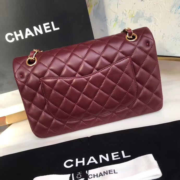 chanel classic handbag Lambskin & gold Metal A01112 Burgundy