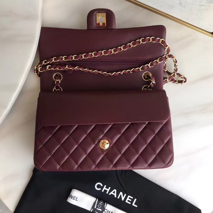 chanel classic handbag Lambskin & gold Metal A01112 Burgundy