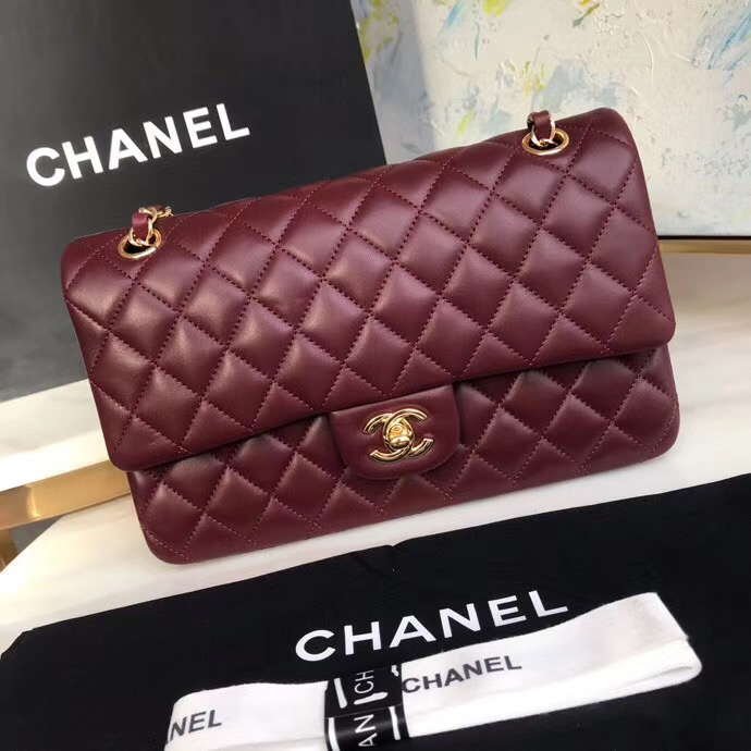 chanel classic handbag Lambskin & gold Metal A01112 Burgundy