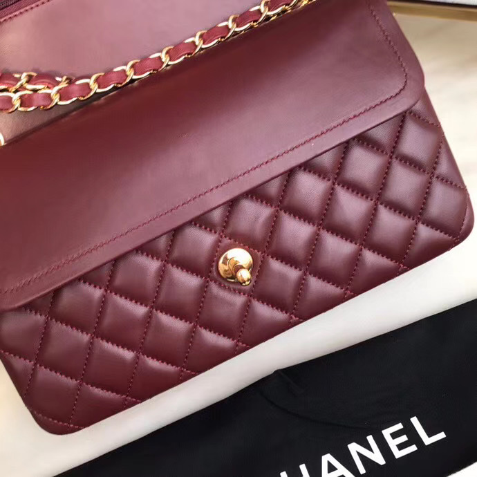 chanel classic handbag Lambskin & gold Metal A01112 Burgundy