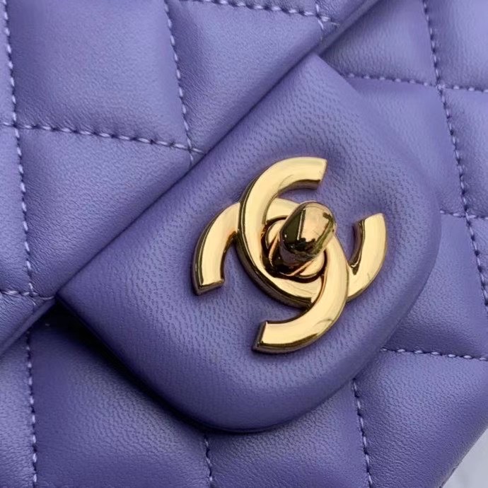 chanel classic handbag Lambskin & gold Metal A01112 Purple