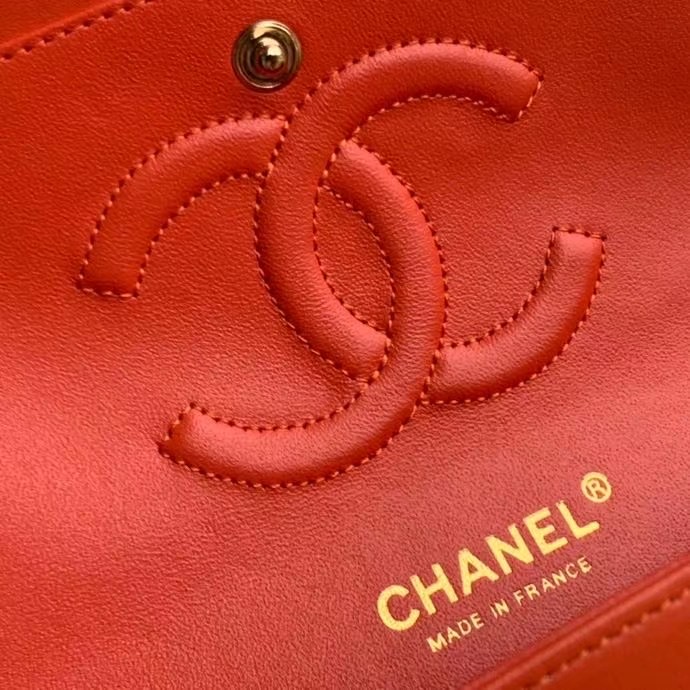 chanel classic handbag Lambskin & gold Metal A01112 red