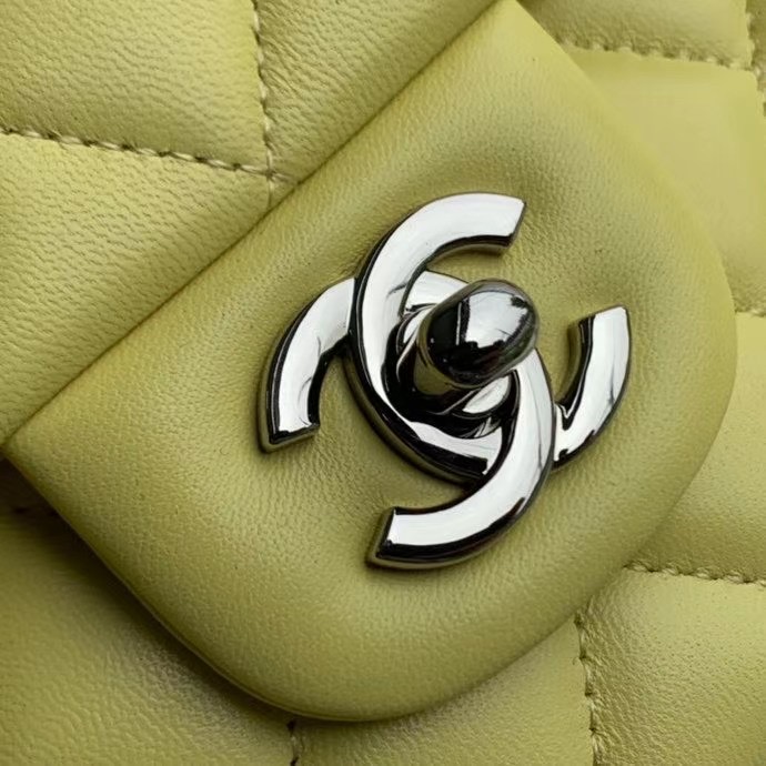 chanel classic handbag Lambskin & silver Metal A01112 lemon