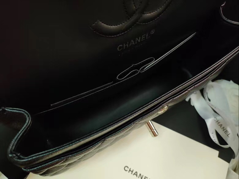 chanel flap bag Iridescent Grained Calfskin&Gold-Tone AS1112 black