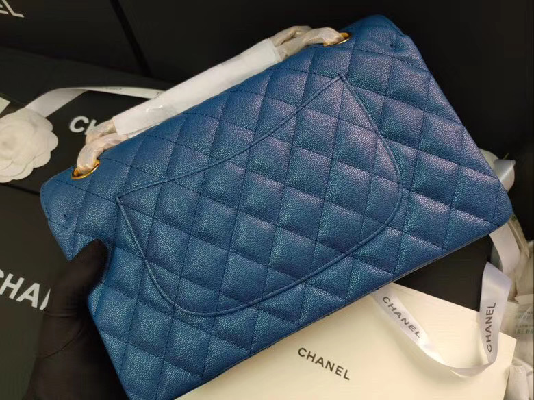 chanel flap bag Iridescent Grained Calfskin&Gold-Tone AS1112 blue