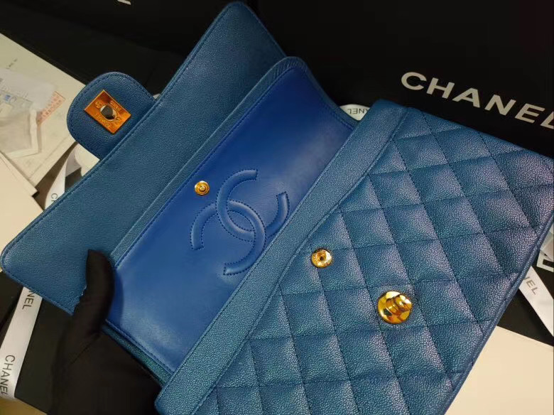 chanel flap bag Iridescent Grained Calfskin&Gold-Tone AS1112 blue