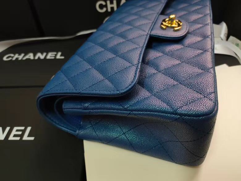 chanel flap bag Iridescent Grained Calfskin&Gold-Tone AS1112 blue