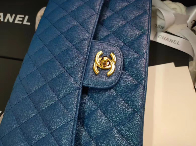 chanel flap bag Iridescent Grained Calfskin&Gold-Tone AS1112 blue