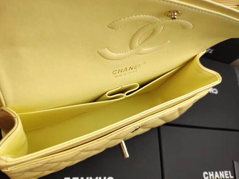 chanel flap bag Iridescent Grained Calfskin&Gold-Tone AS1112 yellow