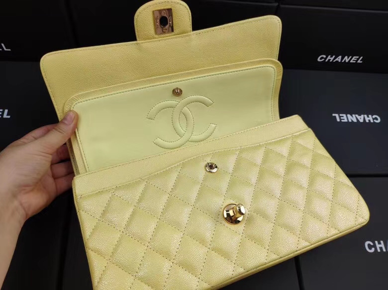 chanel flap bag Iridescent Grained Calfskin&Gold-Tone AS1112 yellow