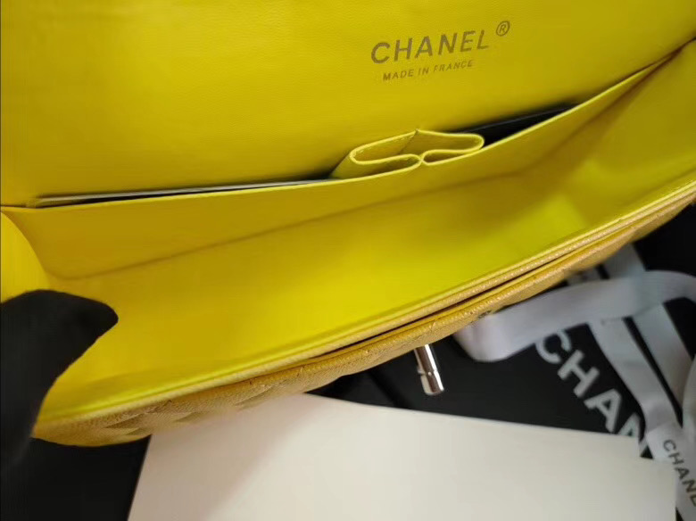 chanel flap bag Iridescent Grained Calfskin&silver Metal -Tone AS1112 yellow