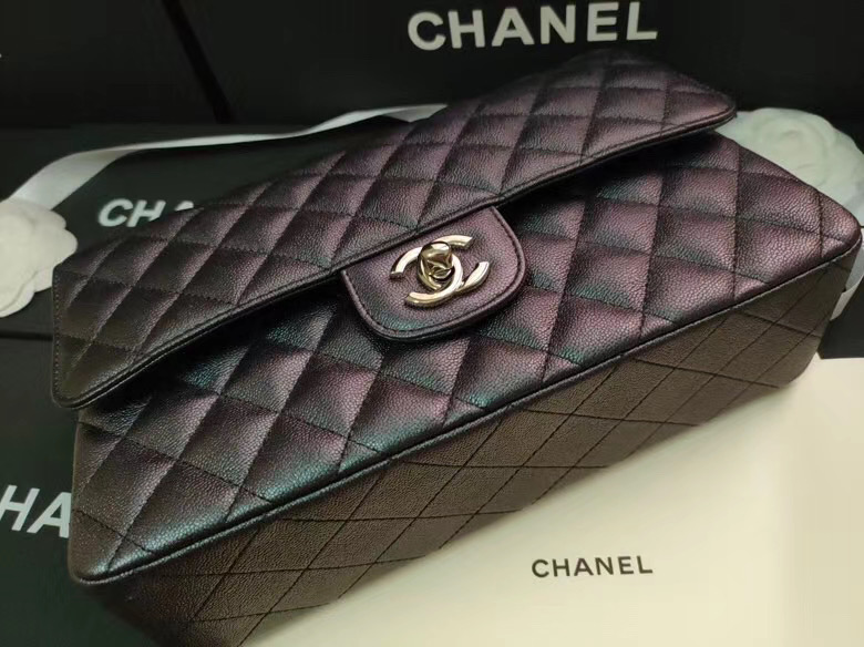 chanel flap bag Iridescent Grained Calfskin&Gold-Tone AS1112 black