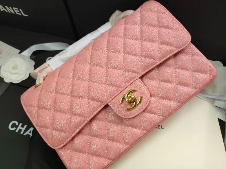 chanel flap bag Iridescent Grained Calfskin&Gold-Tone AS1112 pink