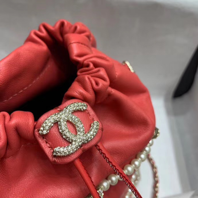 Chanel drawstring bag Lambskin & Gold Metal AS2388 red