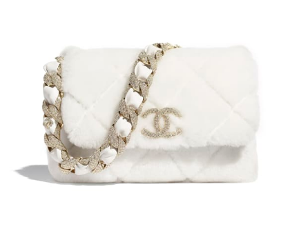 Chanel flap bag Shearling Lambskin Strass & Gold-Tone Metal AS2240 White