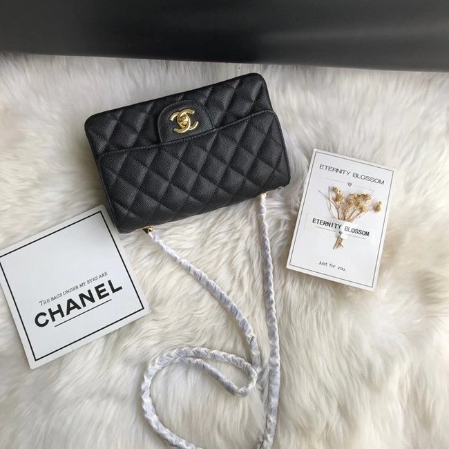 Chanel mini flap bag Grained Calfskin &GOLD-Tone Metal A1116 black