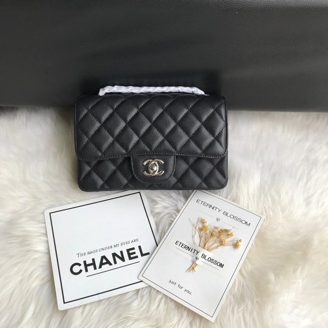 Chanel mini flap bag Grained Calfskin &silver-Tone Metal A1116 black