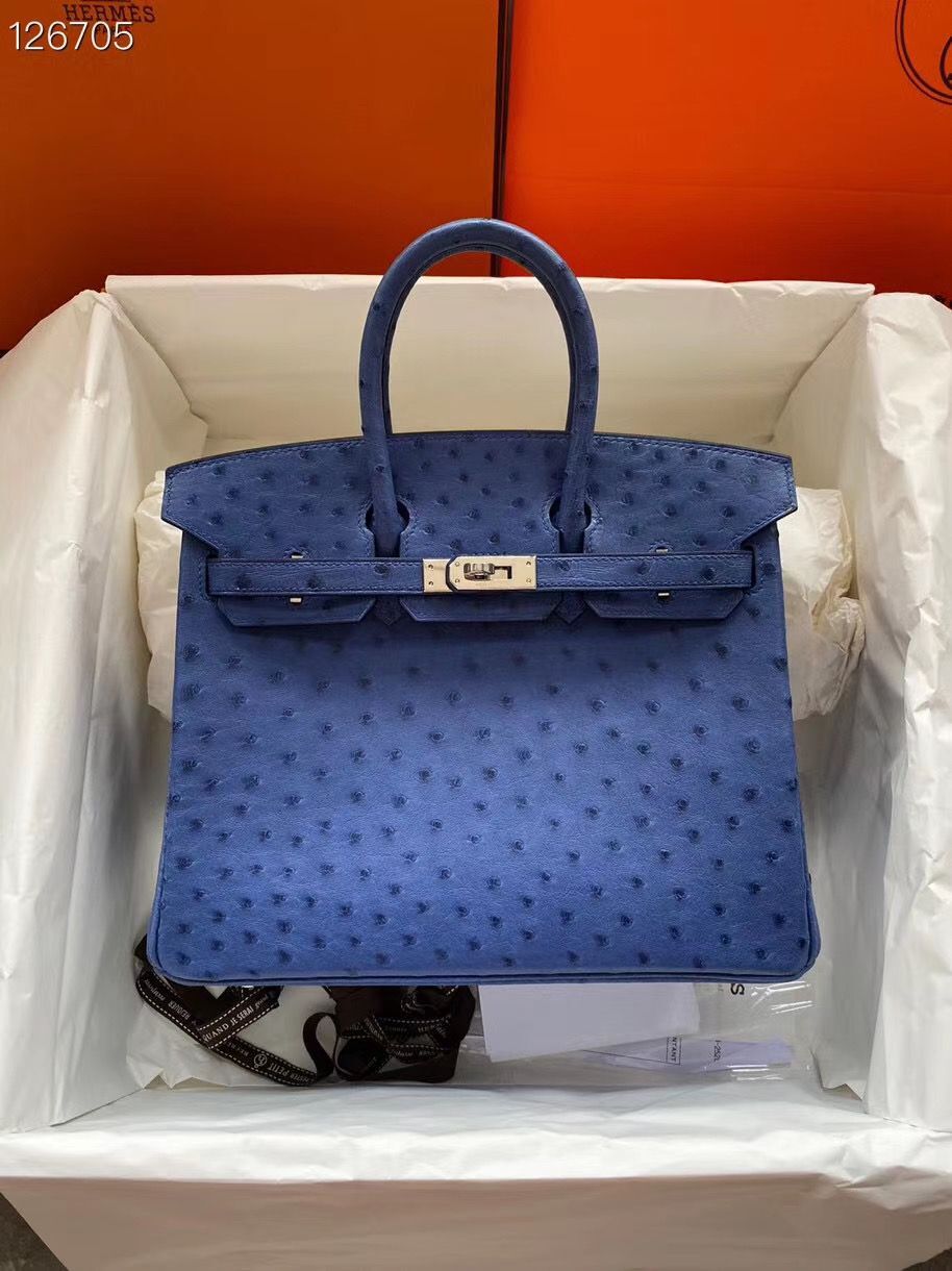 Hermes Birkin Bag Original Leather Ostrich Skin HBK2530 Dark Blue