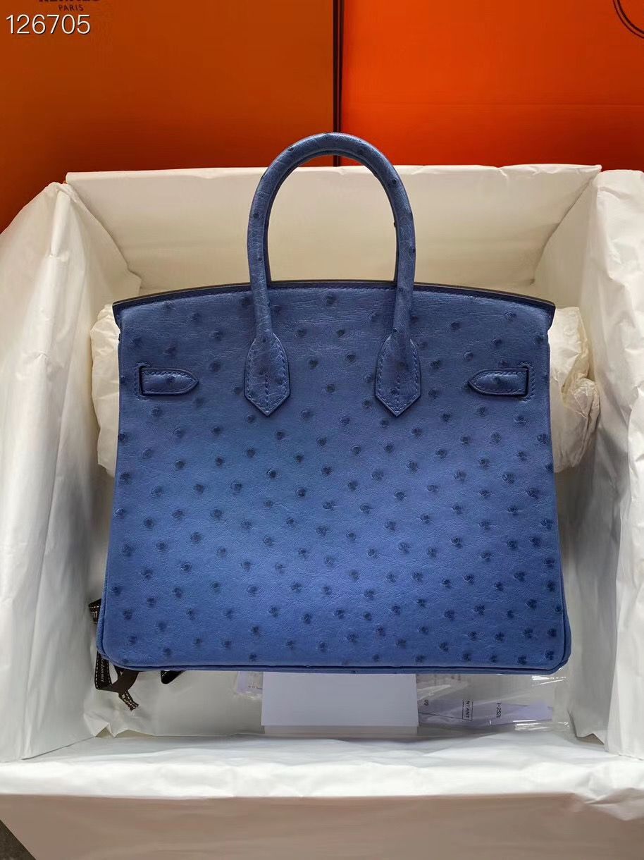 Hermes Birkin Bag Original Leather Ostrich Skin HBK2530 Dark Blue