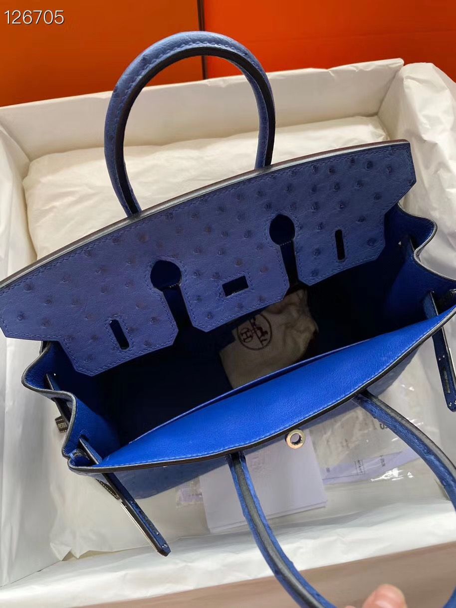 Hermes Birkin Bag Original Leather Ostrich Skin HBK2530 Dark Blue