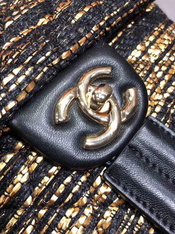 CHANEL Tweed small Backpack & gold-Tone Metal 69964 black
