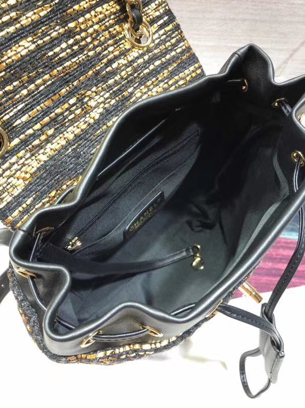 CHANEL Tweed small Backpack & gold-Tone Metal 69964 black