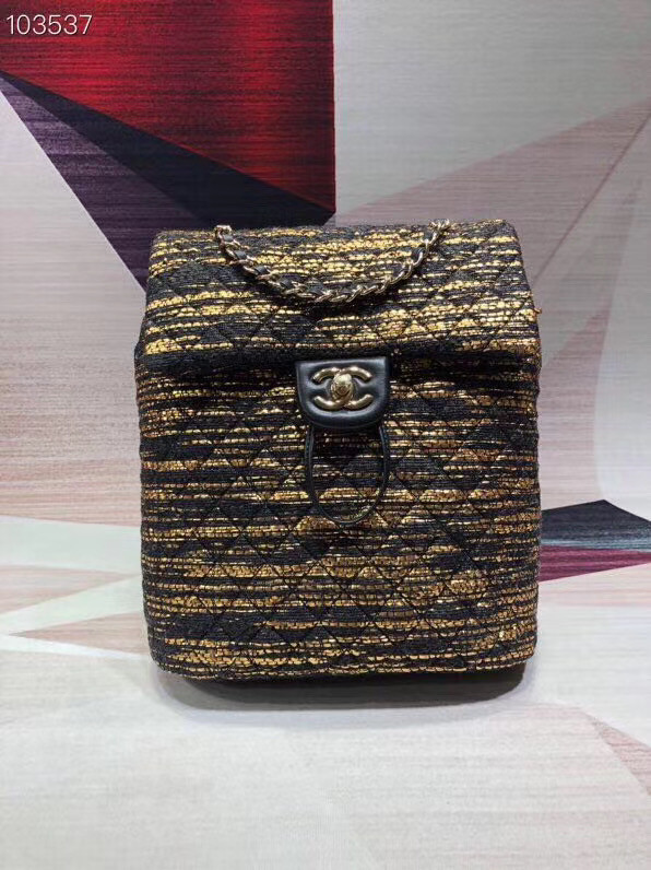 CHANEL Tweed small Backpack & gold-Tone Metal 69965 black