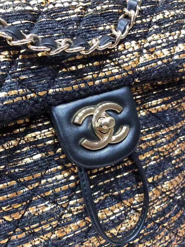 CHANEL Tweed small Backpack & gold-Tone Metal 69965 black