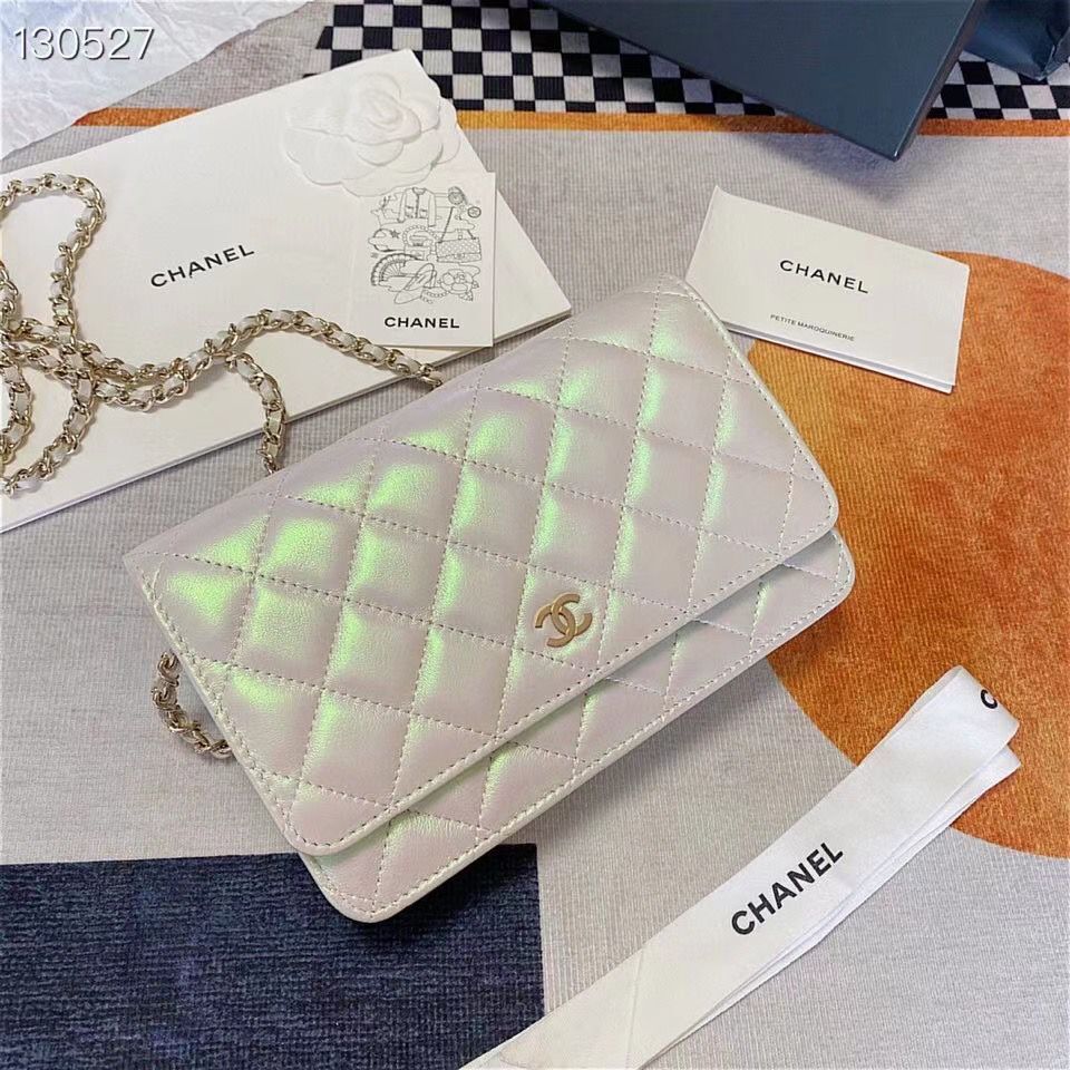 Chanel WOC Original Sheepskin Leather Flap cross-body bag V33814 Pearlescent white Silver chain